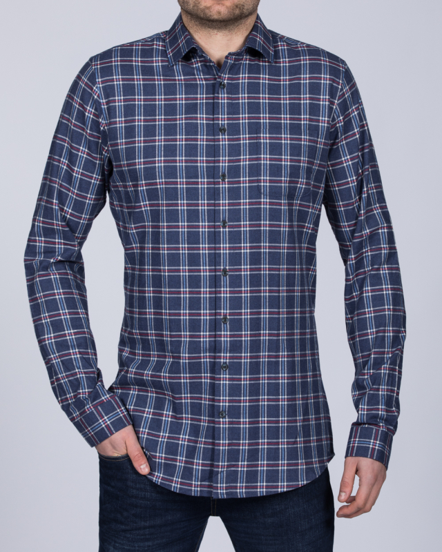 2t Slim Fit Long Sleeve Tall Checked Shirt (blue/red)