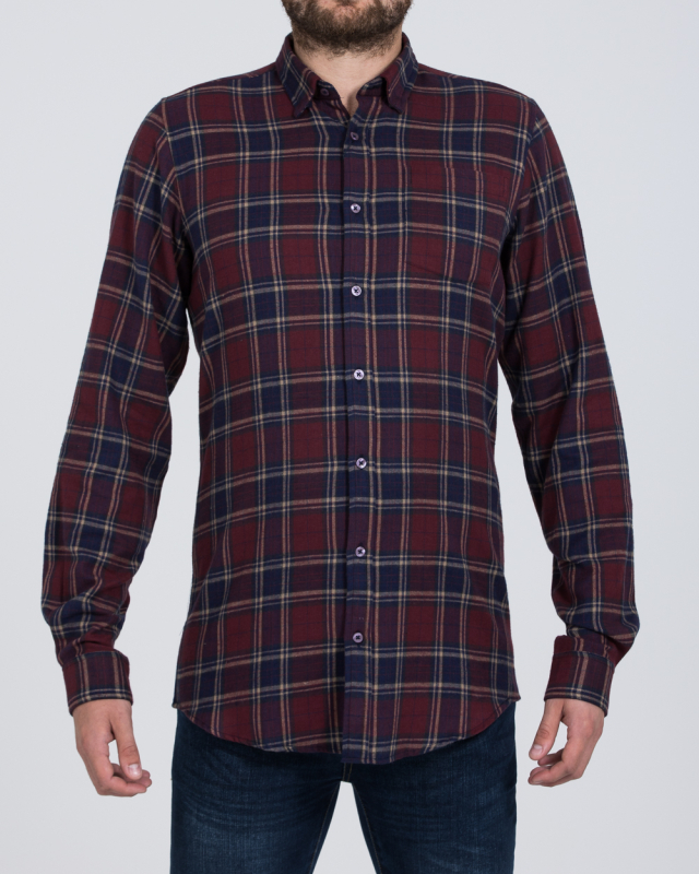 2t Slim Fit Long Sleeve Tall Checked Shirt (wine)