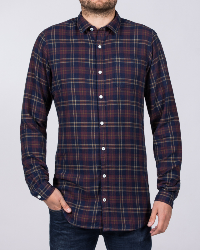 2t Slim Fit Long Sleeve Tall Checked Shirt (maroon)