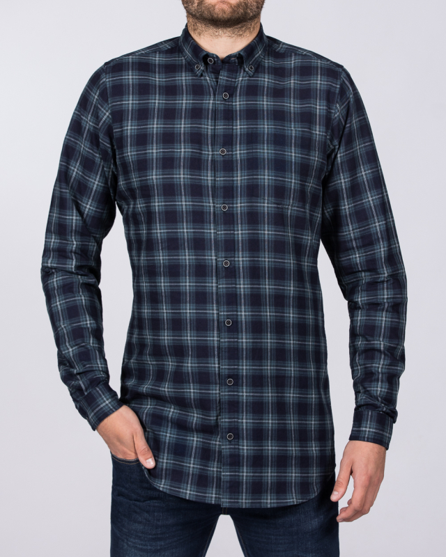 2t Slim Fit Long Sleeve Tall Checked Shirt (teal)