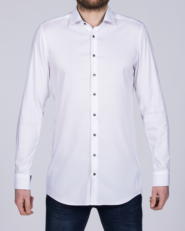 Eterna Slim Fit Stretch Tall Shirt (white/black buttons)
