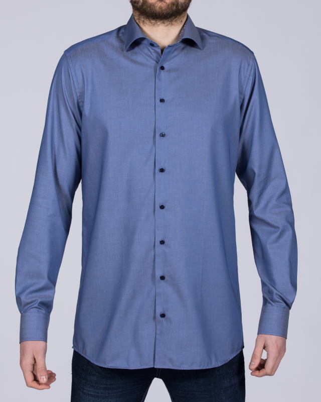 Eterna Modern Fit Tall Shirt (denim blue/navy collar)