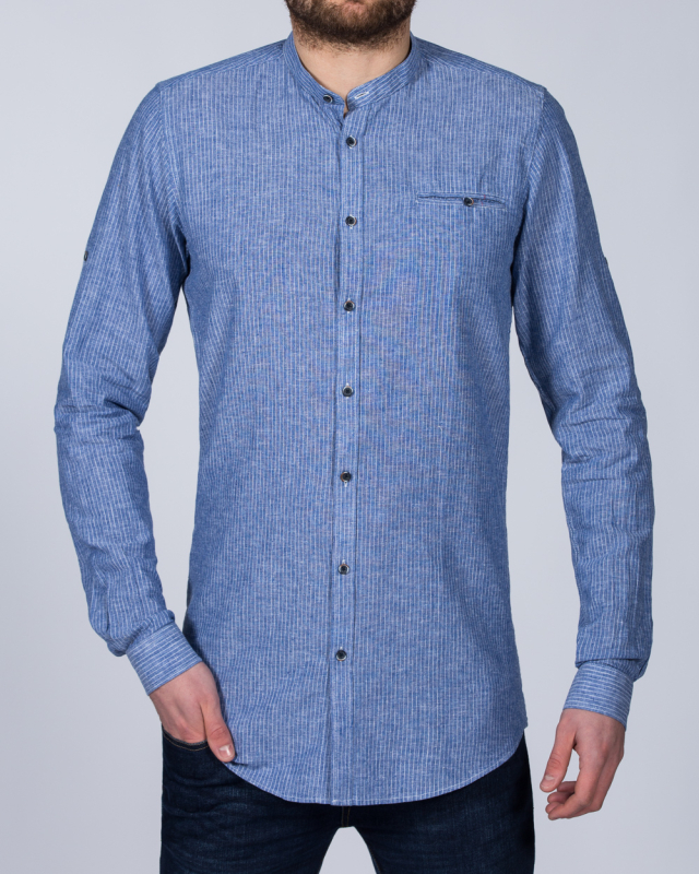 Peter Gribby Slim Fit Long Sleeve Tall Grandad Shirt (blue)