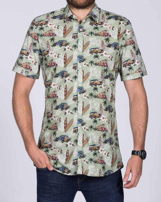2t Leo Slim Fit Short Sleeve Tall Shirt (khaki hawaiian)