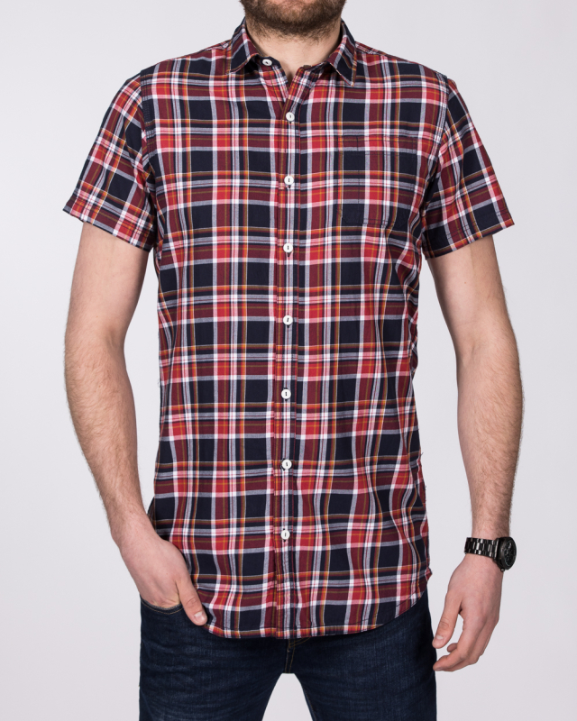 2t Slim Fit Short Sleeve Tall Shirt (red/navy check)