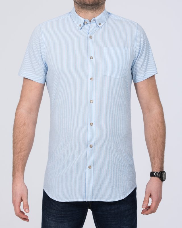 2t Slim Fit Tall Seersucker Short Sleeve Shirt (navy stripe)