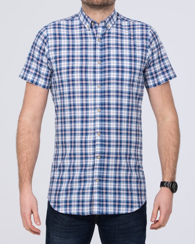 2t Tall Linen Blend Short Sleeve Shirt (blue/white check)