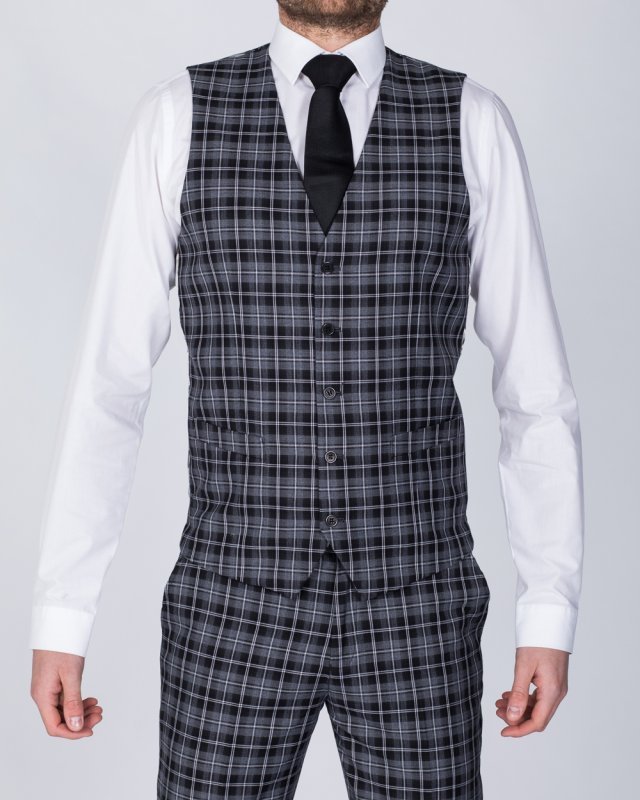 Skopes Kiefer Slim Fit Tall Suit Waistcoat (black/grey check)
