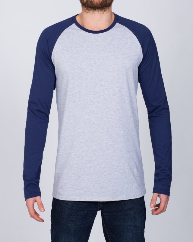 2t Raglan Long Sleeve Tall T-Shirt (grey/navy)