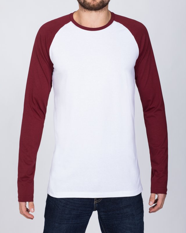 2t Raglan Long Sleeve Tall T-Shirt (white/burgundy)