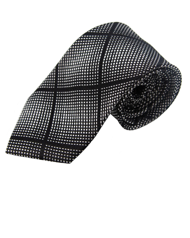 Double Two Silk Extra Long Diamond Print Tie (black)