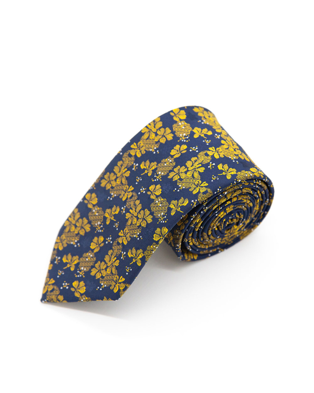 Double Two Extra Long Floral Tie (navy/yellow)