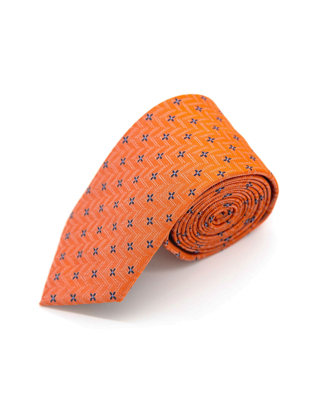 Double Two Extra Long Patterned Tie (orange/navy)