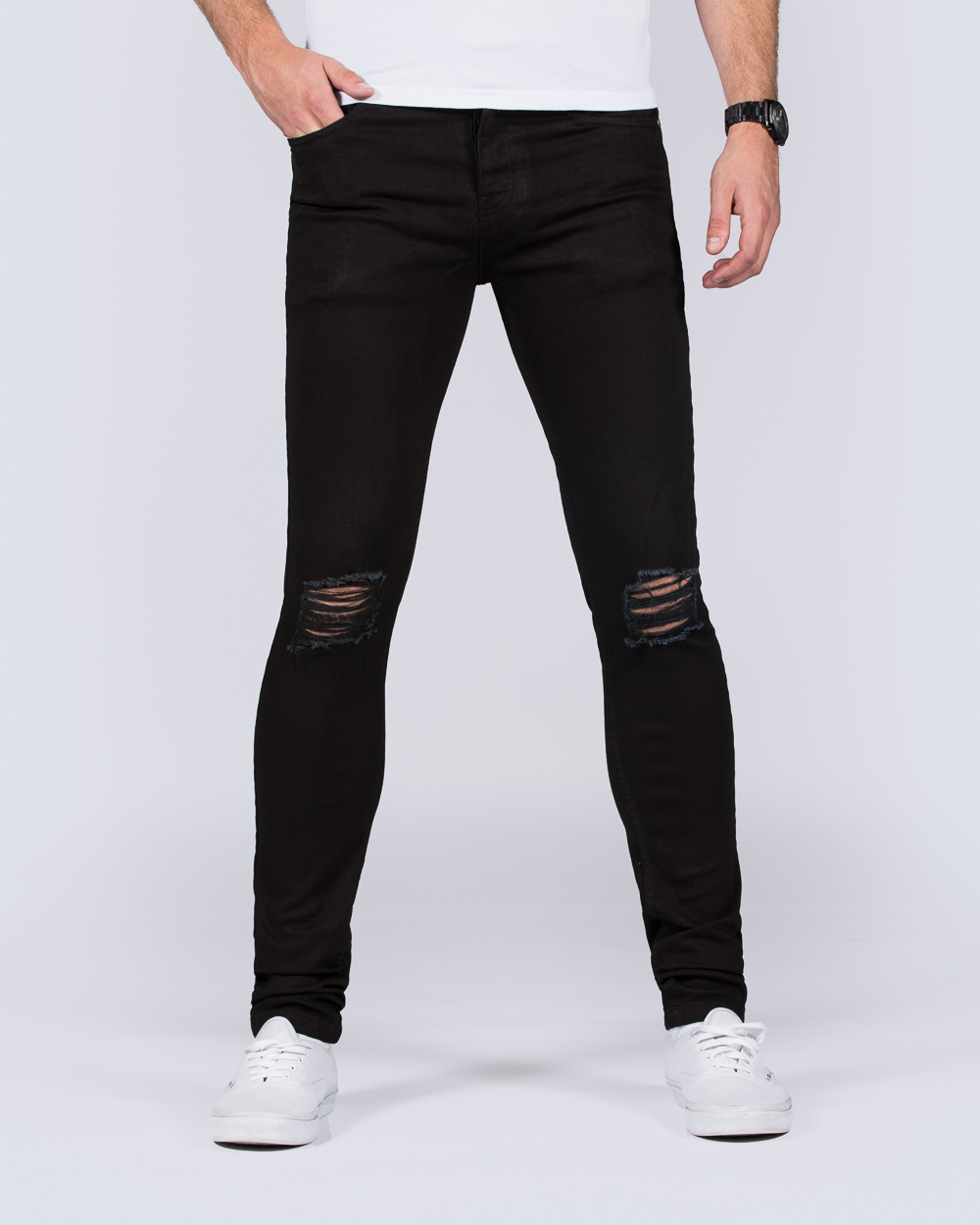 2t Connor Skinny Fit Ripped Jeans (black) | 2tall.com