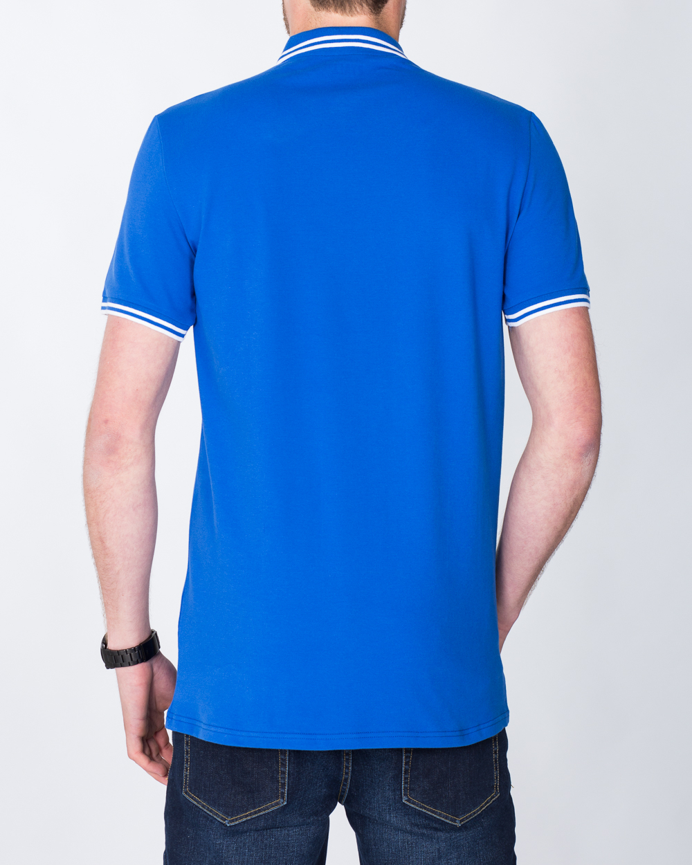 2t Slim Tall Tipped Polo Shirt (mid blue) | Extra Tall Mens Clothing