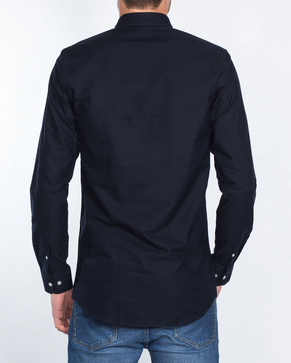 2t Slim Fit Long Sleeve Tall Shirt (plain navy) | 2tall.com