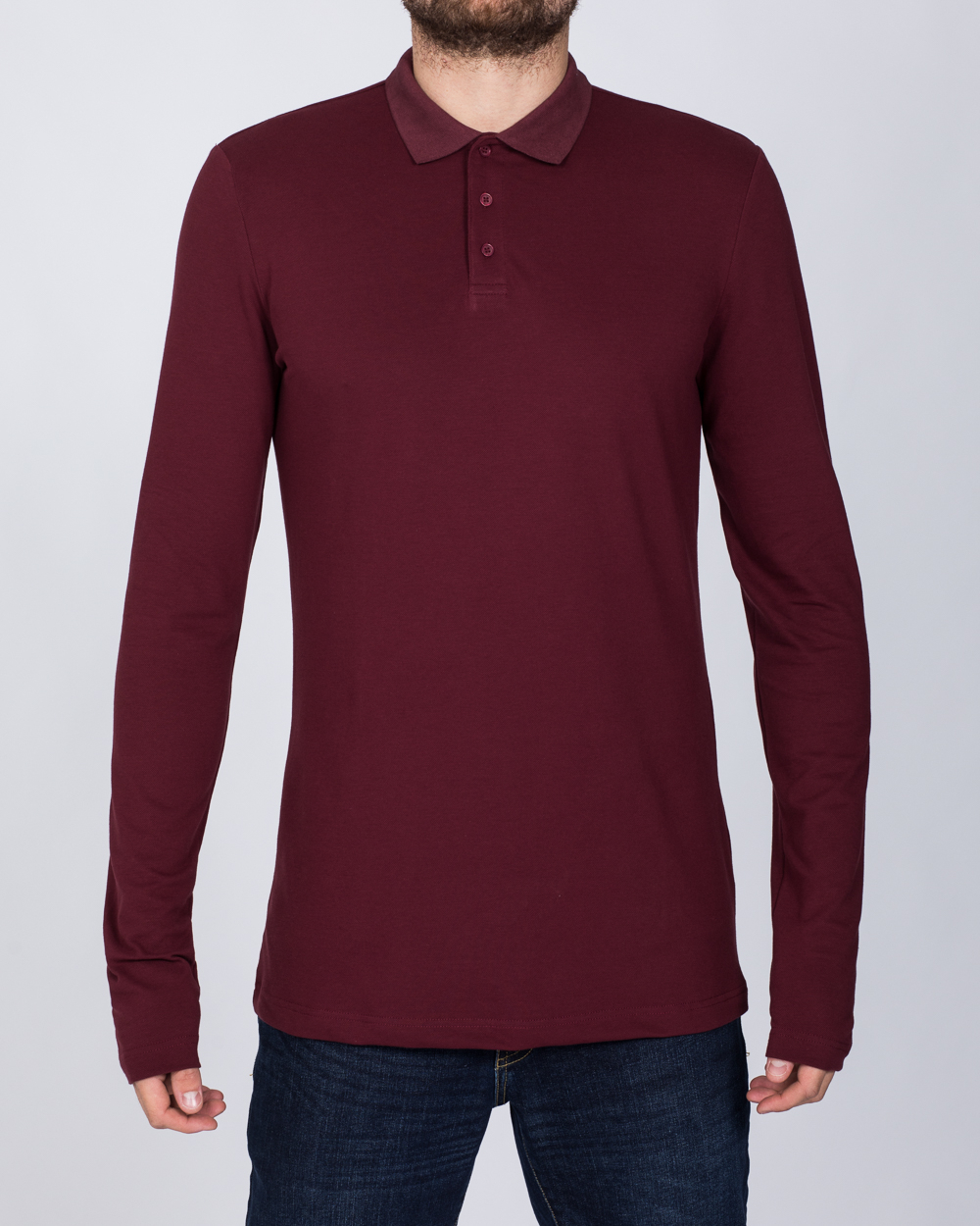 2t Slim Fit Long Sleeve Polo Shirt (burgundy) | 2tall.com