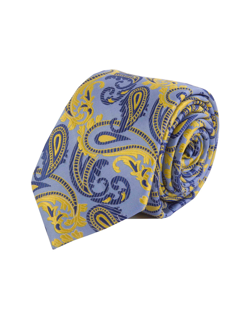 Double Two Extra Long Paisley Tie (yellow/blue)