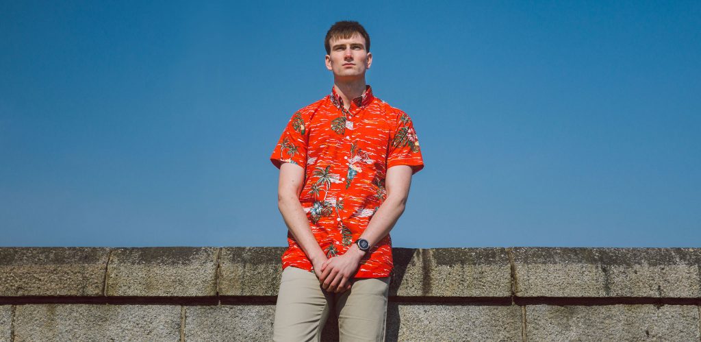Model is 6'9"/206cm and wearing a size LT Hawaiian Red Short Sleeve Shirt
