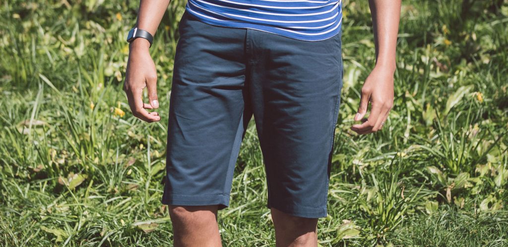 Model is 6'10" / 208cm wearing Navy Ed Baxter Slim Fit Stretch Chino Shorts