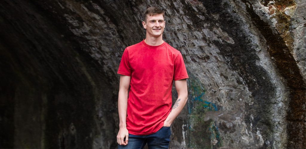 Model is 6'8"/204cm and wearing a size LT Red Acid Wash T-Shirt