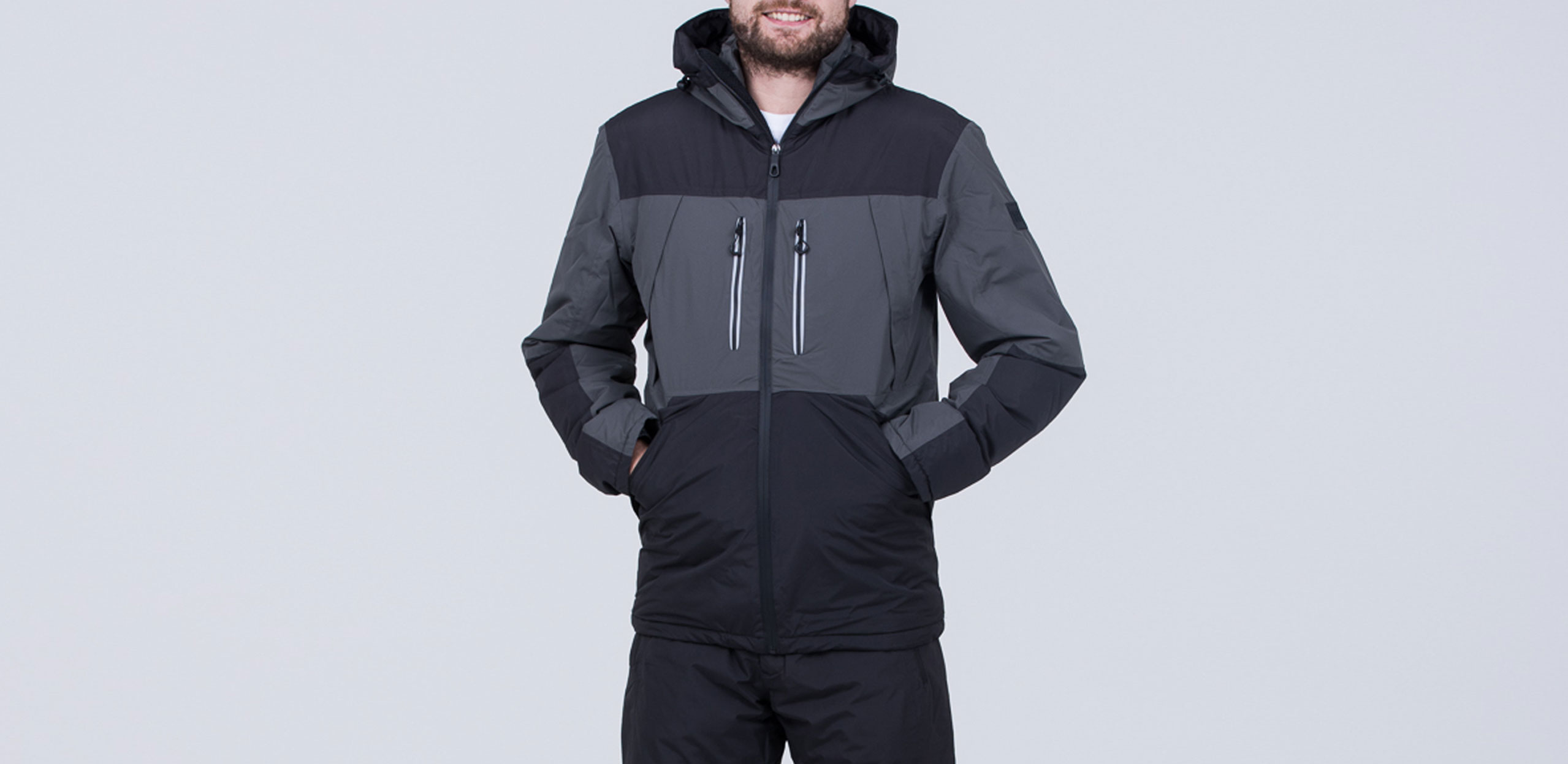 Model is 6'9"/206CM wearing size LT North 56 Tall Waterproof Ski Jacket in Black/Grey